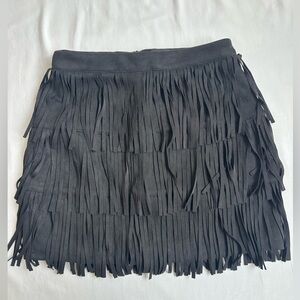 Kittenish Black Fringe Mini Skirt